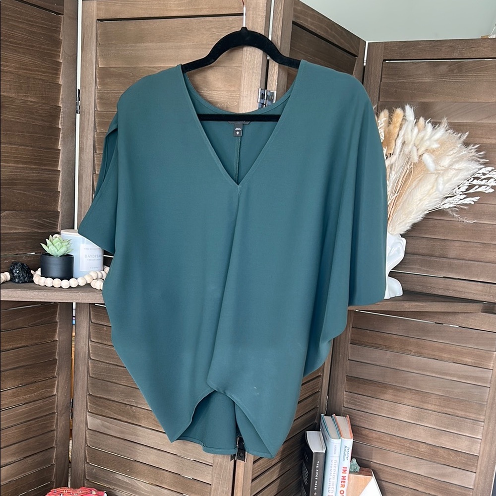Express Blue Green Wrap Blouse with Relaxed Fit